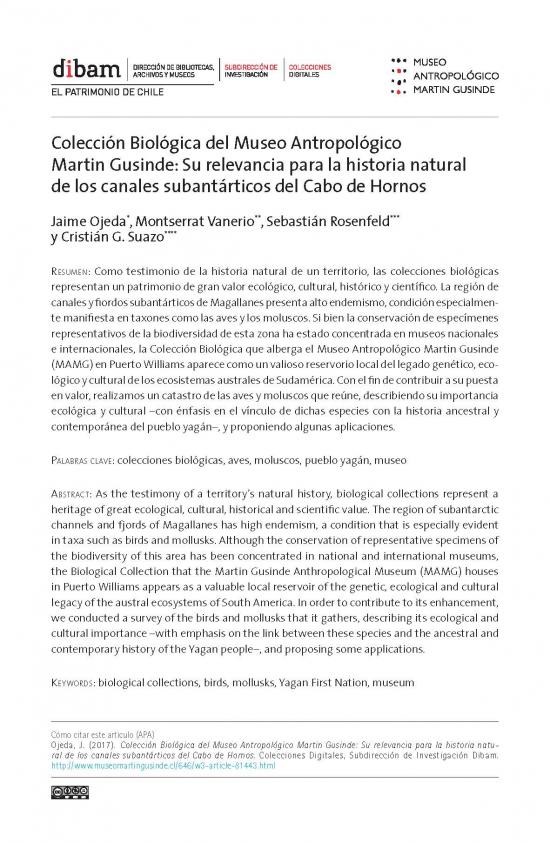 Colección Biológica del Museo Antropológico Martin Gusinde: Su relevancia para la historia natural de los canales subantárticos del Cabo de Hornos