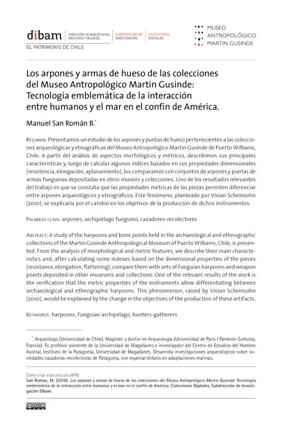 Los arpones y armas de hueso de las colecciones del Museo Antropológico Martin Gusinde: Tecnología emblemática de la interacción entre humanos y el mar en el confín de América.